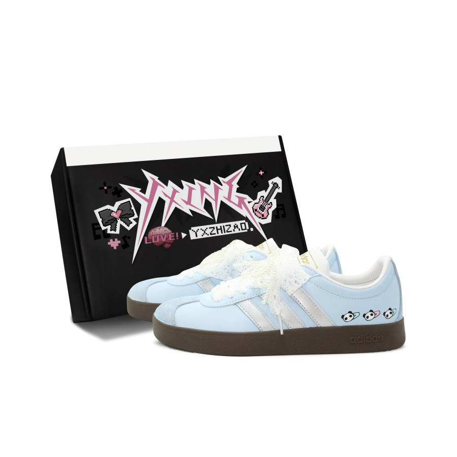 Adidas Adidas VL COURT 2.0 Slip Resistant Low top Skateboard Shoes Unisex Light Blue Silver