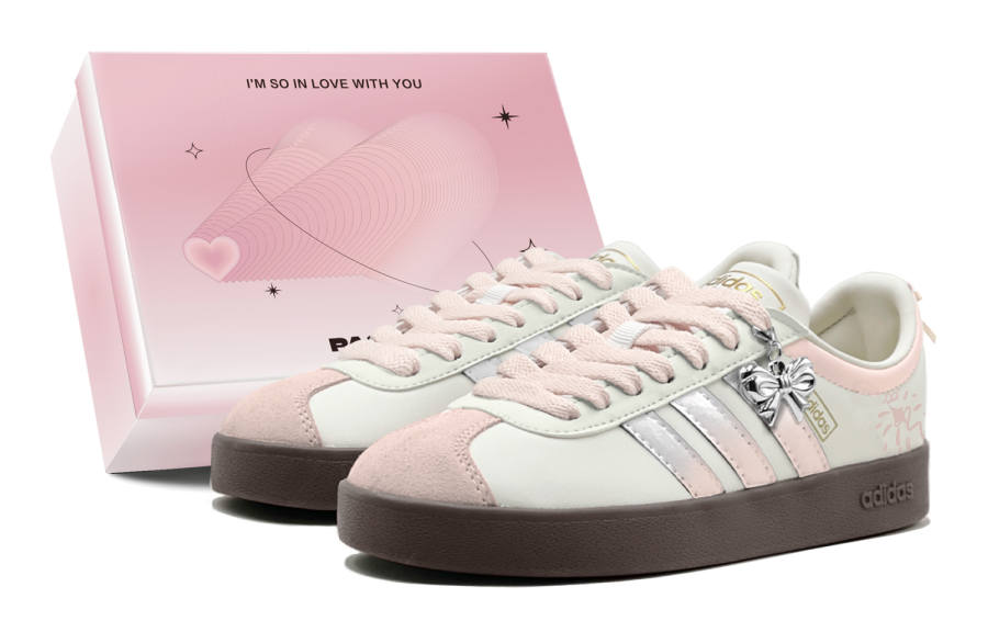 Adidas Adidas VL COURT 2.0 Slip Resistant Slip Resistant Low top Skateboard Shoes Unisex Silver Pink
