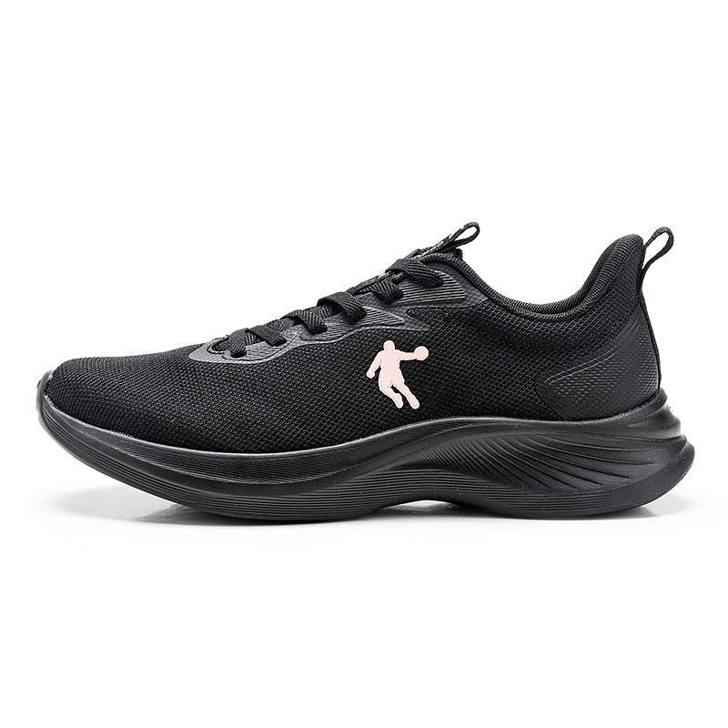 QIAODAN Low top Casual City Commuting Running Shoes Women's Black Floral Honey Pink