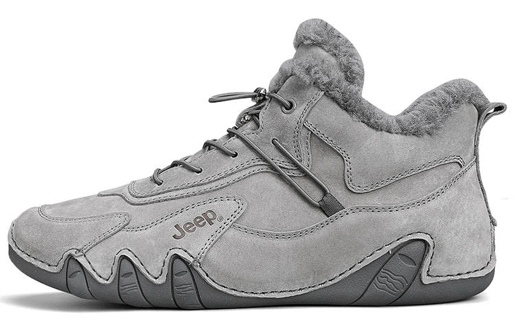 Jeep Top Grain Pig Leather Thermal Abrasion Resistant Fleece lined Ankle Length Outdoor Boots Men's Gray