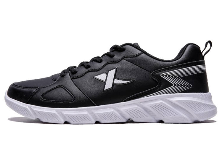 XTEP Synthetic Leather, Textile Cushioning Abrasion Resistant Slip Resistant Low top Running Shoes Men's Black White
