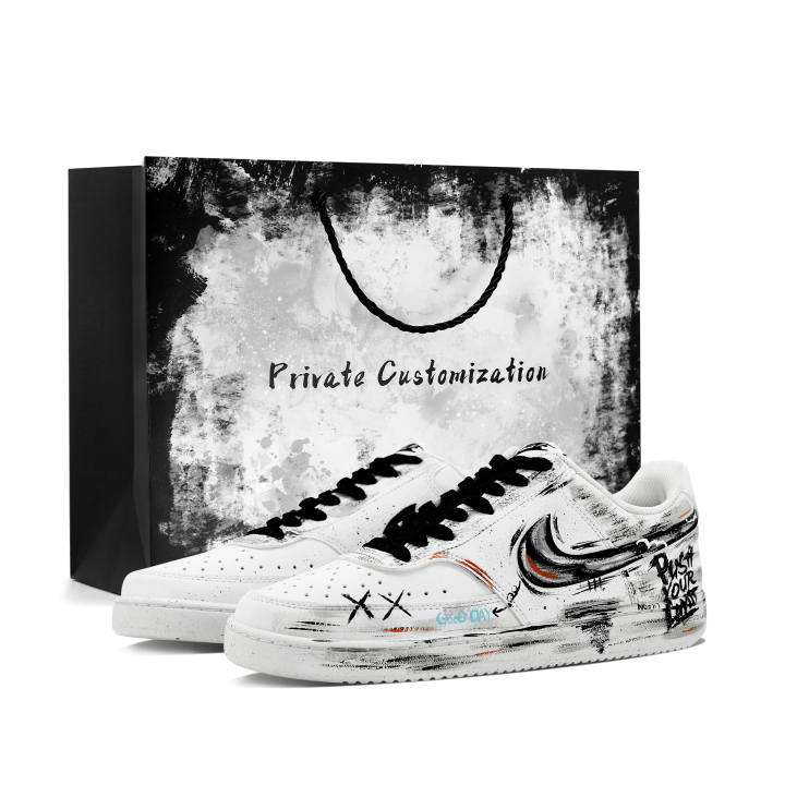 Nike Nike Court Vision 1 White Ink Flow Cushioning Low top Skateboard Shoes Unisex Black