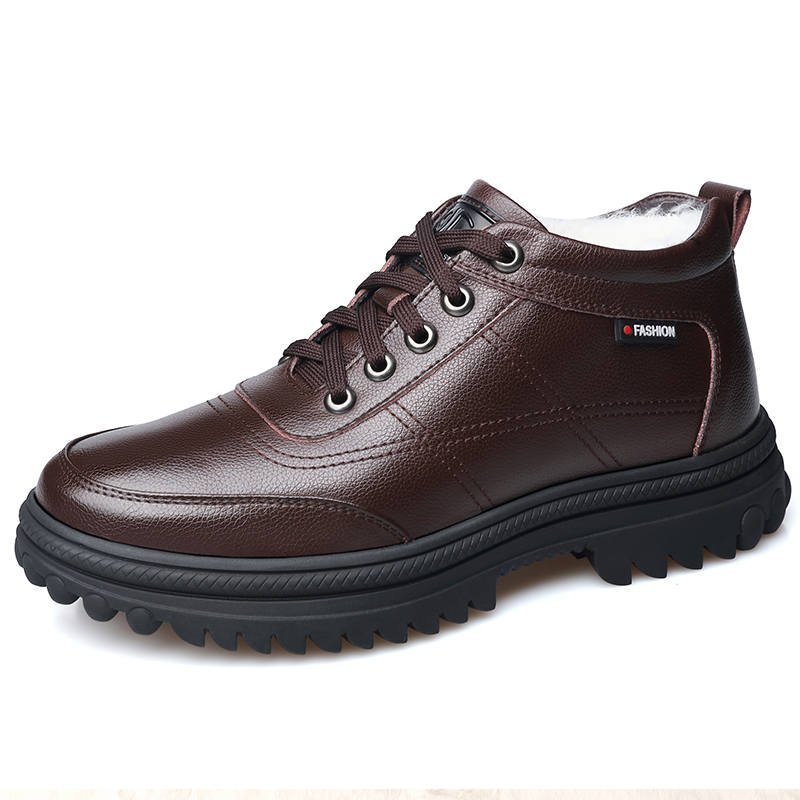 YALU Cow Leather Thickened And Fleece Lined Thermal Business Casual Leather Shoes Men's
