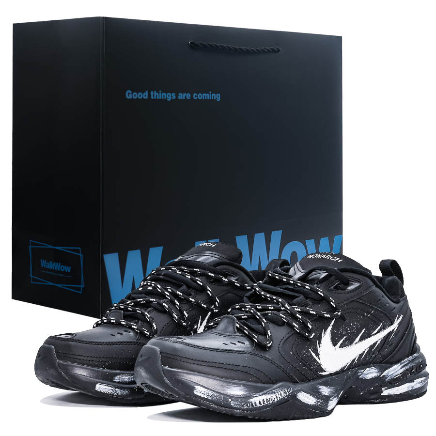 Nike Nike Air Monarch 4 Cushioning Abrasion Resistant Height Increasing Low top Chunky Sneakers Unisex Black White