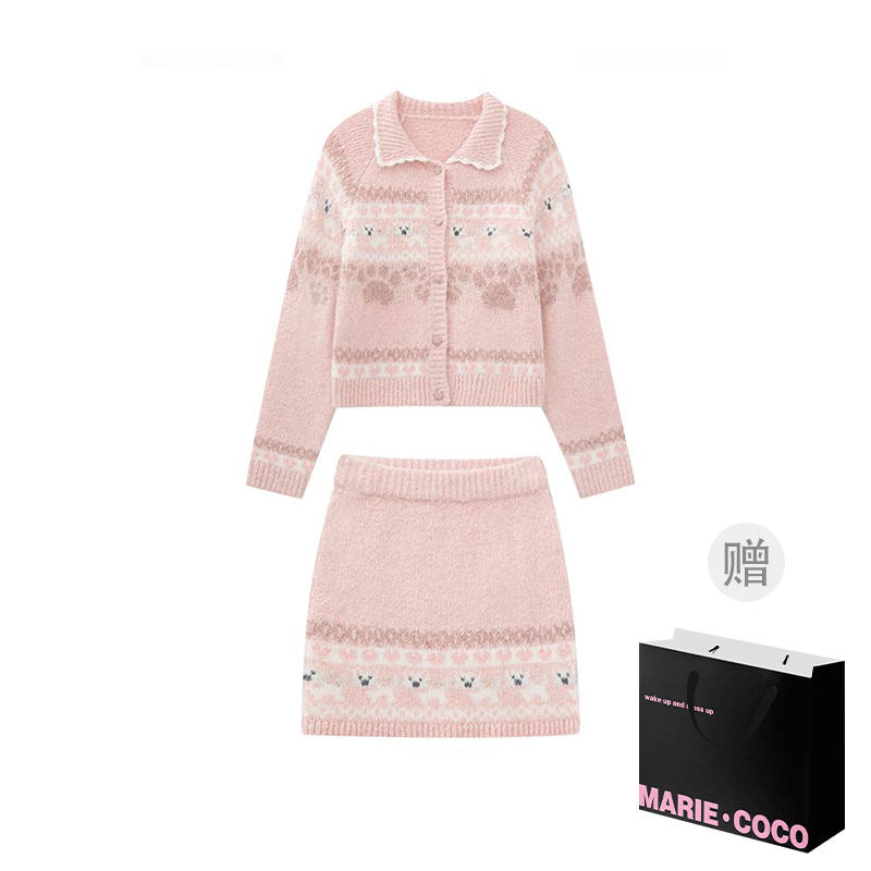 MARIE·COCO Two Piece Skirt Sets Women's Lapel Moderate Short
