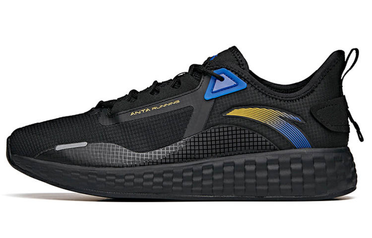 Anta Cushioning Slip Resistant Abrasion Resistant Breathable Low top Running Shoes Men's Black Blue Diamond Pattern