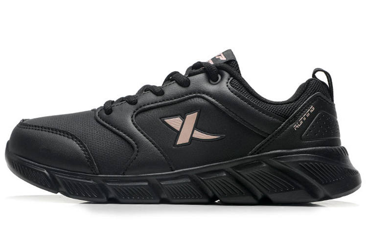 XTEP Synthetic Leather Waterproof And Lightweight Low top Running Shoes Women's Black Gold