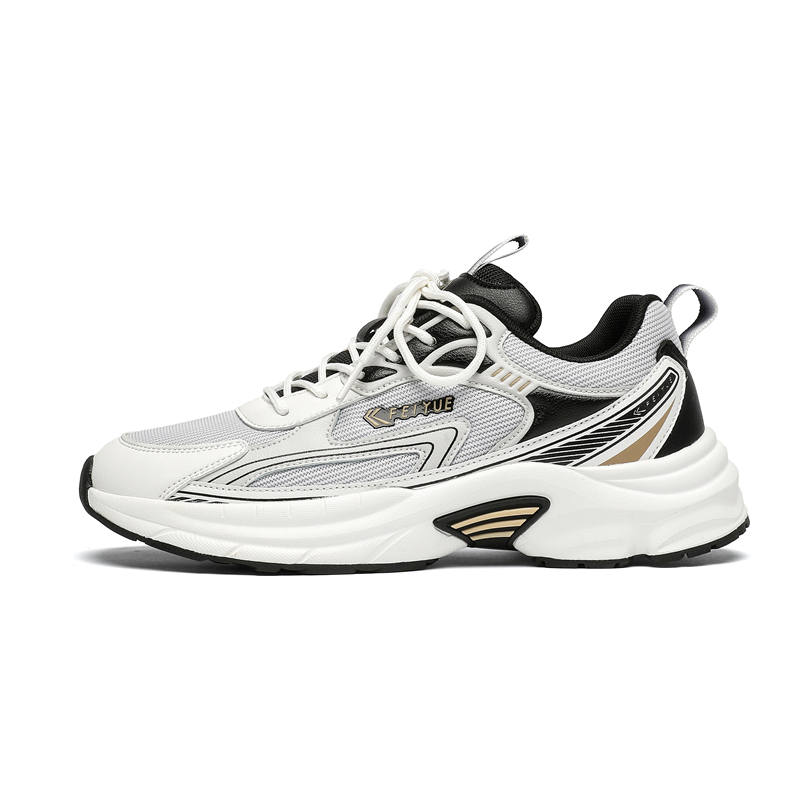 FEIYUE Slip-Resistant Abrasion-Resistant Low-top Running Shoes Men's Gray White Black