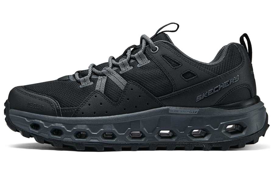 Skechers Textile, Synthetic Leather, Split Cow Leather Cushioning Low top Running Shoes Men's Black