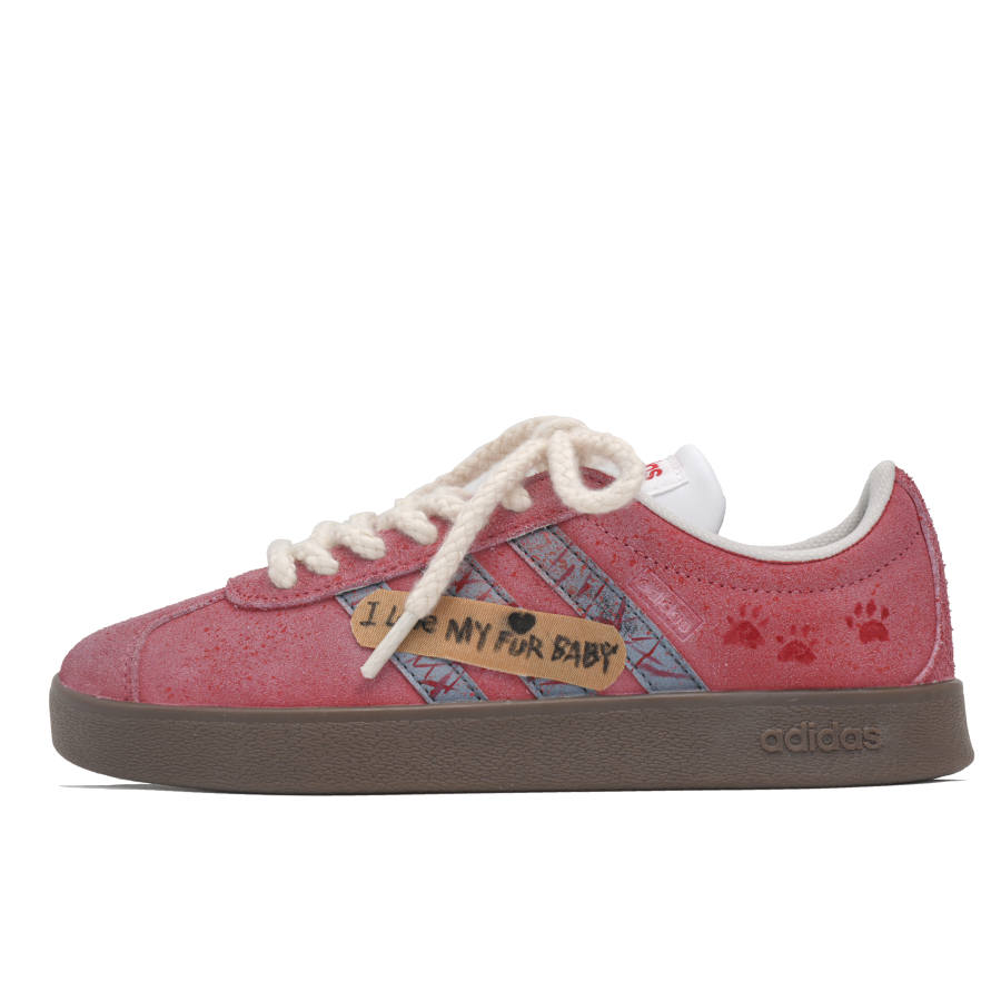 Adidas Adidas VL COURT 2.0 Sweetheart Cute Paws Slip Resistant Slip Resistant Low top Skateboard Shoes Unisex Red