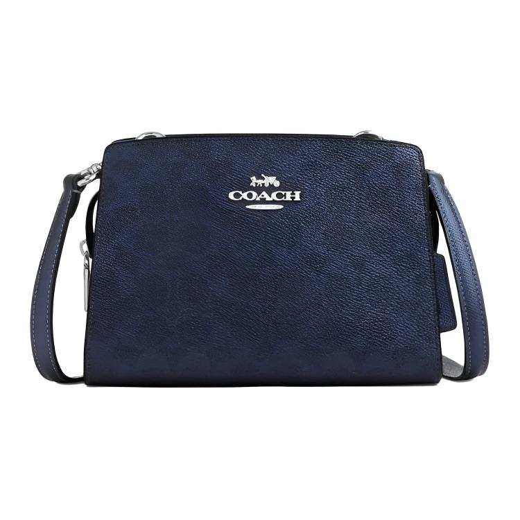 COACH Coated Canvas With Leather Shoulder Bag, Crossbody Bag Small Women's Dark Blue