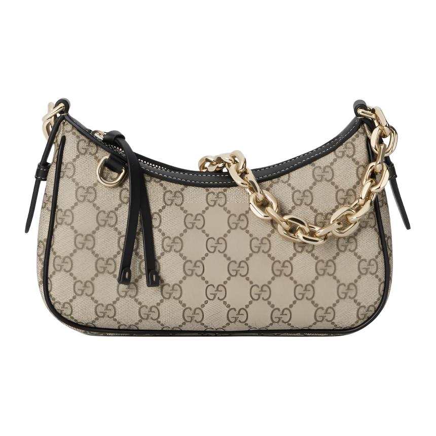 GUCCI GG Emblem GG Coated Fabric Shoulder Bag Small Women's Beige & Dark Brown