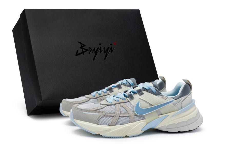 Nike Nike V2K Run Mesh, Textile, Artificial Leather Slip Resistant Lightweight Low top Running Shoes Women's Gray Blue