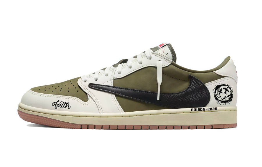 Jordan Travis Scott x Jordan Air Jordan 1 White Green Barb Classic And Versatile Abrasion Resistant Low top