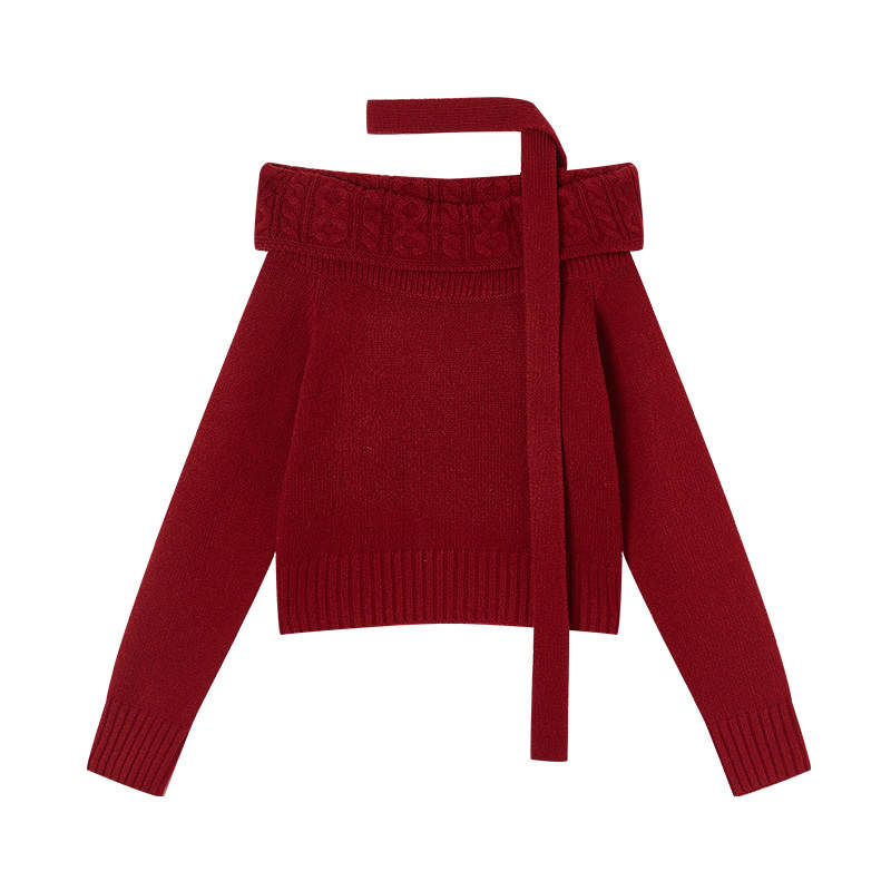 XIANGYING Knitwear Women's Red Boat Neck Moderate