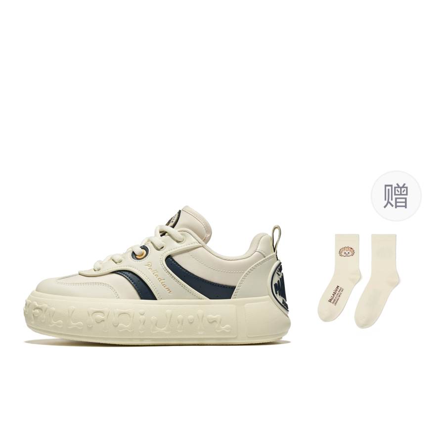 Palladium Slip Resistant Abrasion Resistant Low top Skateboard Shoes Beige Blue