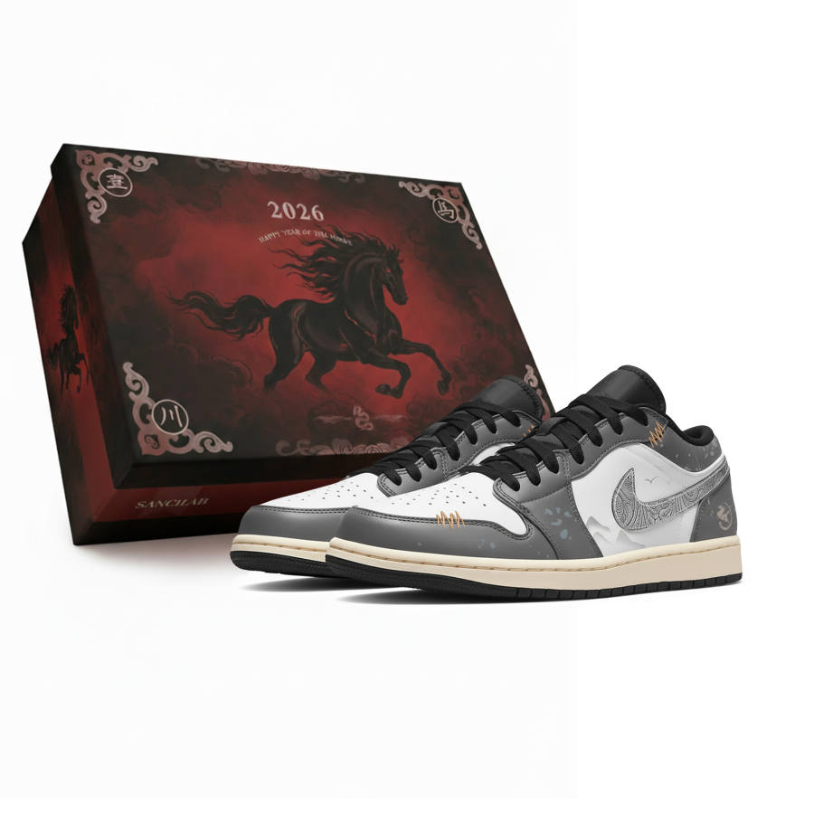 Jordan Jordan Air Jordan 1 LOW Three Times Lab, Year Of The Horse Limited, Silver Colt Illustrated Age, Box Abrasion Resistant