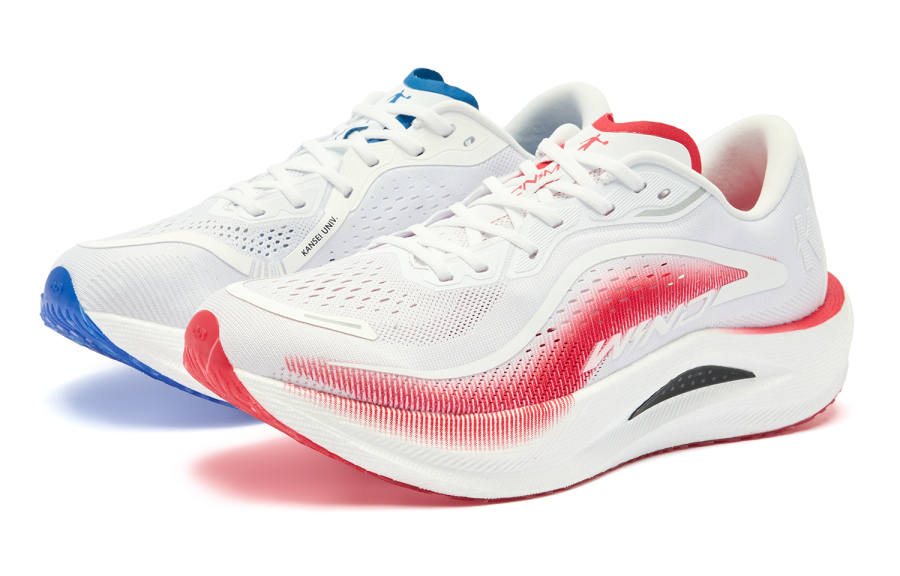 QIAODAN x QIANGFENGCHUIFU Strong Wind 2.0 Low top Q Kungfu Turbo, CPU Running Shoes Men's Red Blue Mismatched