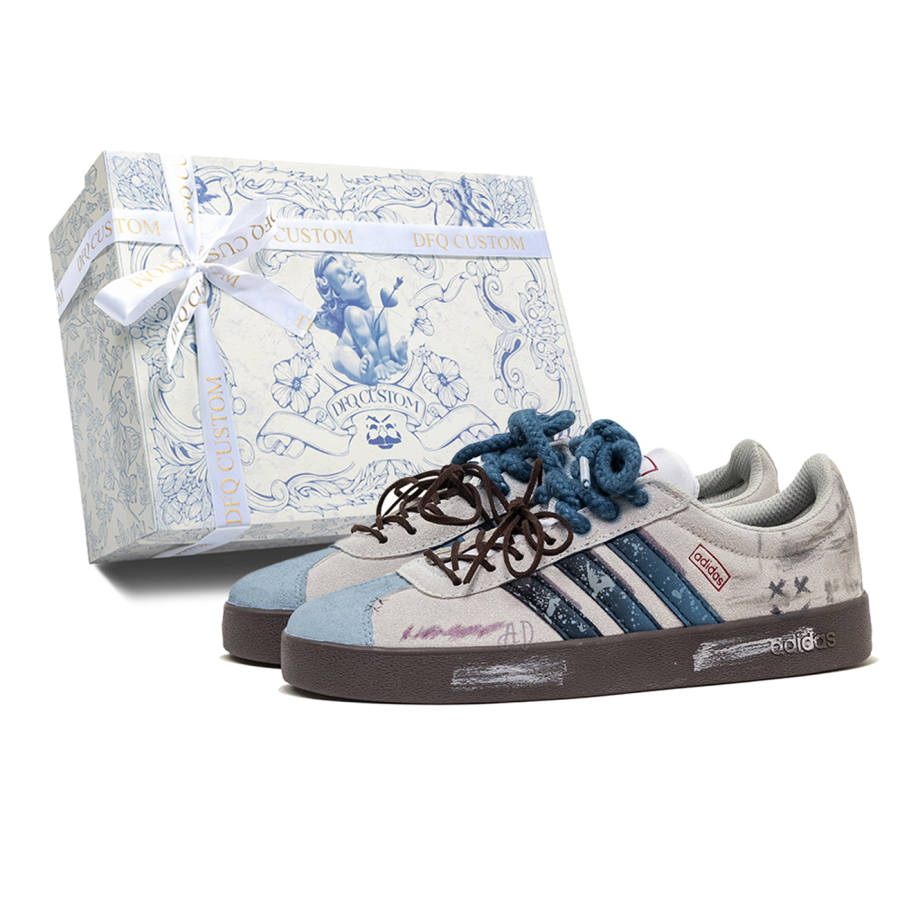 Adidas Adidas VL COURT 2.0 ADCDAVINCI, Box, Blue Star Cushioning Low top Skateboard Shoes Unisex Blue Gray