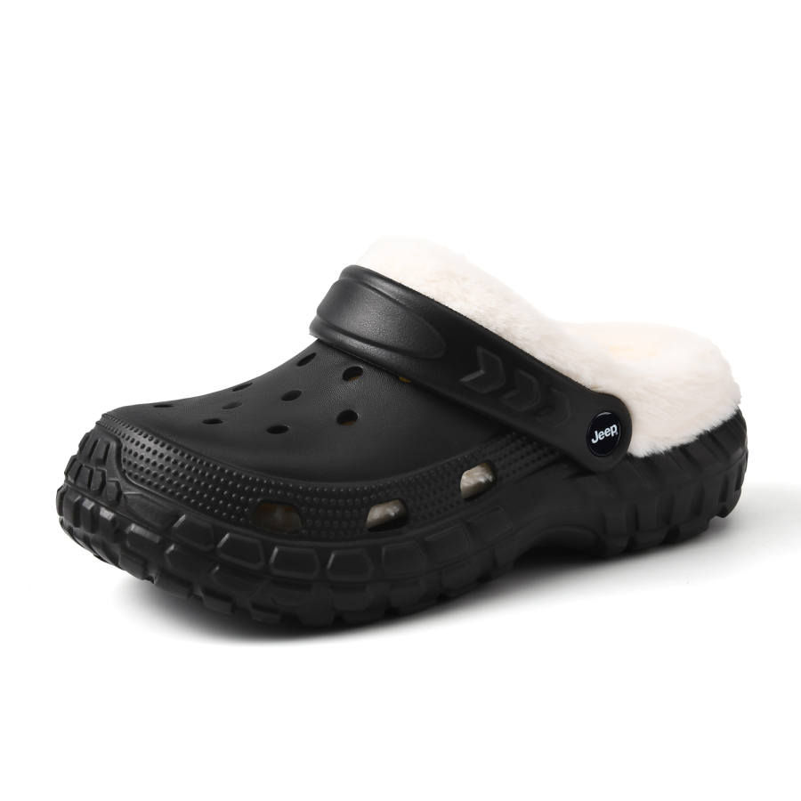 Jeep Fleece Lined Comfortable Abrasion Resistant Slip Resistant Closed Toe Slippers Women's Black