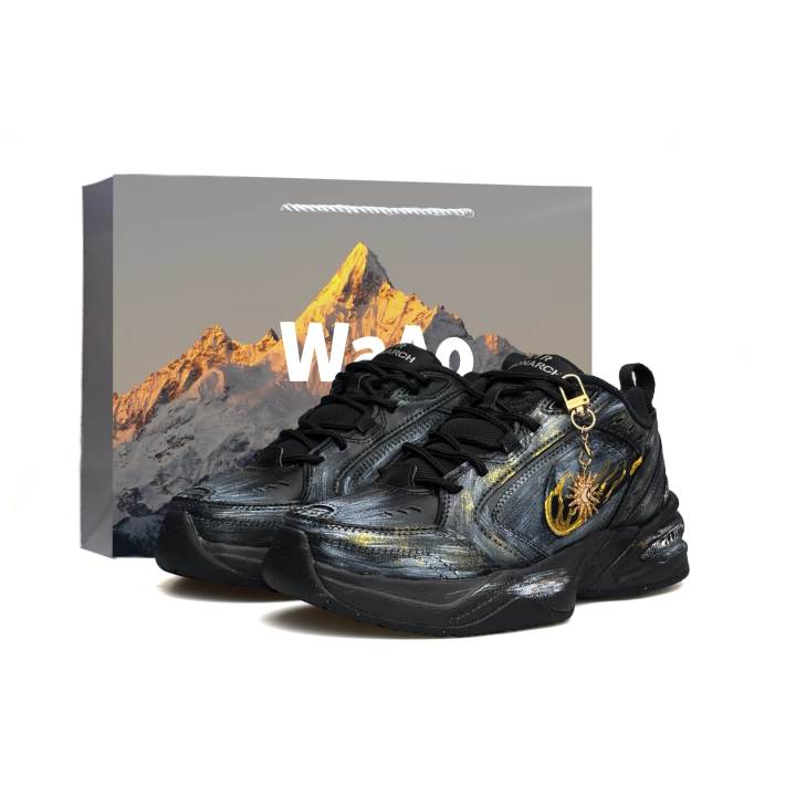 Nike Nike Air Monarch 4 WAO Height Increasing Abrasion Resistant Slip Resistant Low top Chunky Sneakers Unisex Black White
