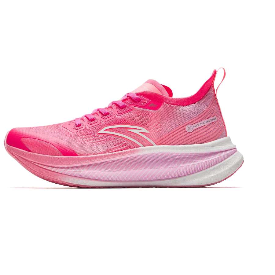 Anta Fabric Cushioning Abrasion Resistant Breathable Low top Full Length Carbon Plate Running Shoes Women's Red Pink
