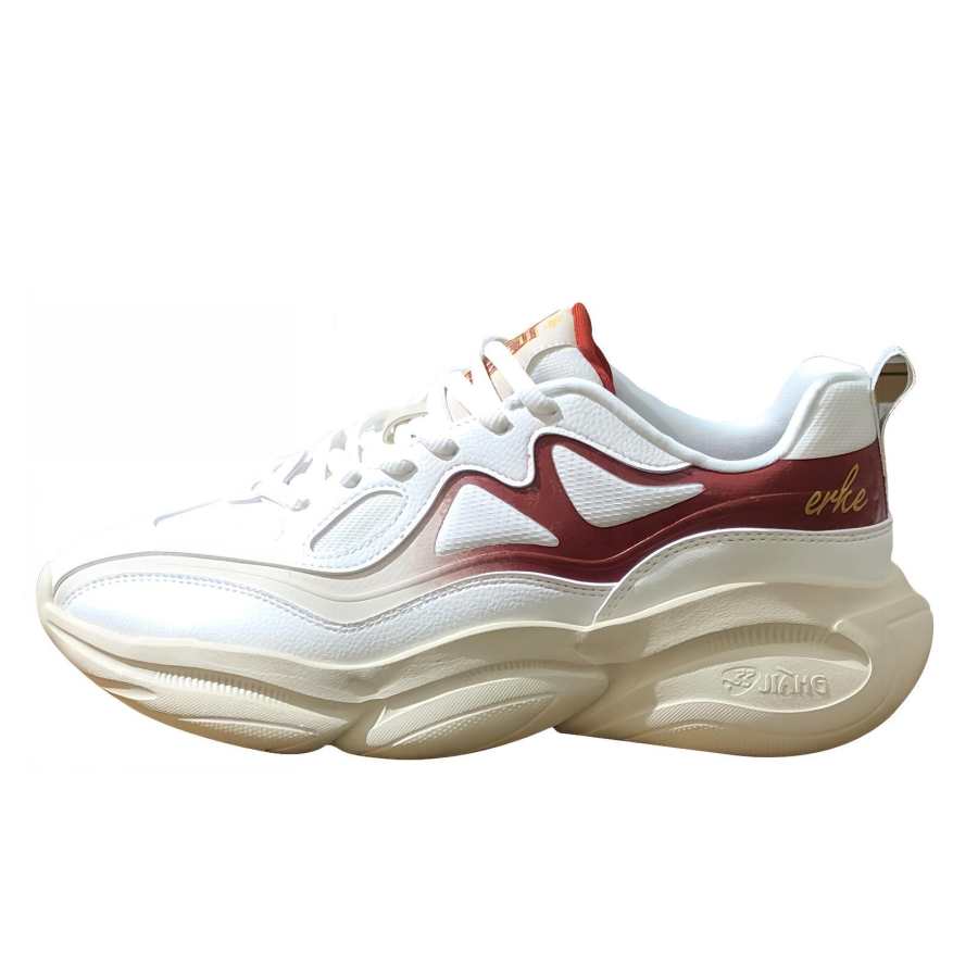Erke Abrasion Resistant Lightweight Rebound Low top Sprint Running Shoes Men's White Red