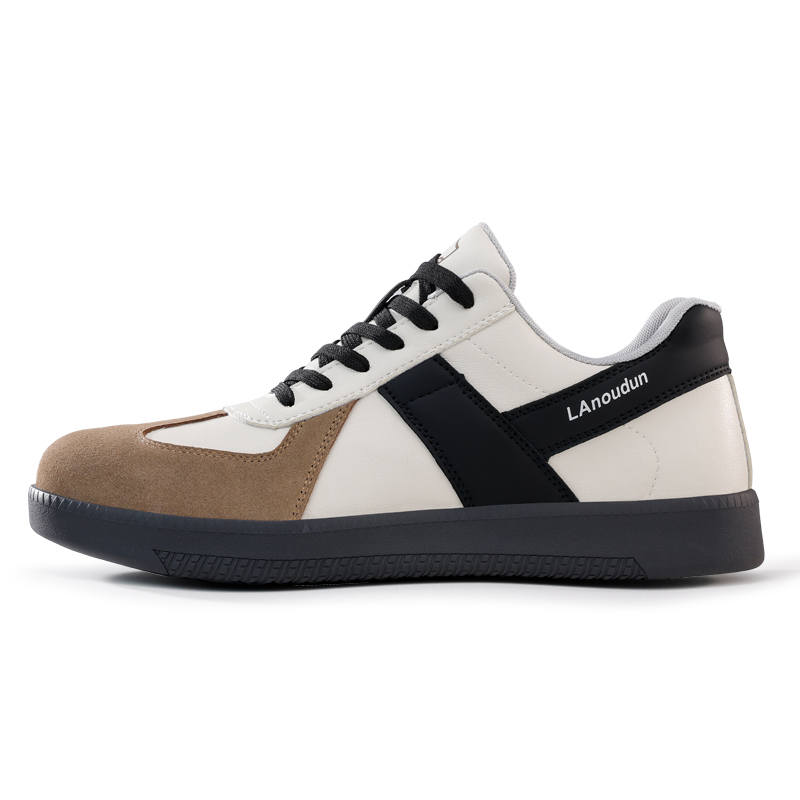 LANOUDUN Safety Shoes Trendy German Army Trainers Impact resistant Low top Outdoor Shoes Men's White Black