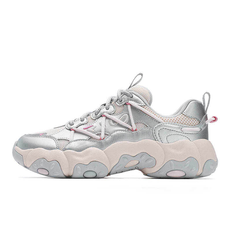 FILA FLUID 6 Synthetic Leather, Textile Breathable Low top Casual Shoes Women's Silver Pink