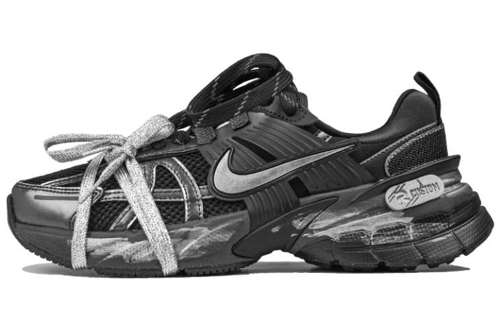 Nike Nike V2K Run Cushioning Abrasion Resistant Cushioning, Wear Resistant Low top Running Shoes Unisex Black Silver