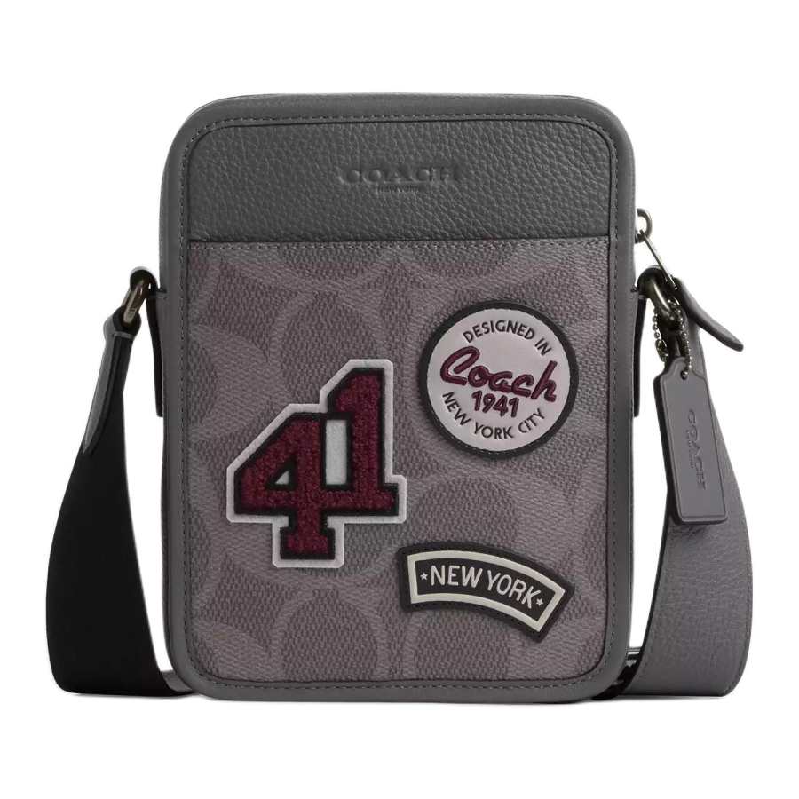 COACH Sullivan Artificial Leather With Cow Leather Shoulder Bag, Crossbody Bag Small Men's Gray Copper