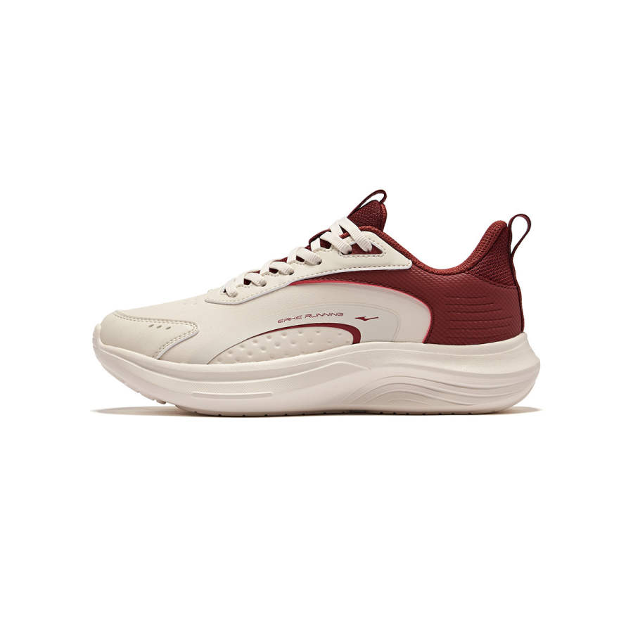 Erke Synthetic Leather Cushioning Slip Resistant Breathable Low top Running Shoes Women's Beige Red