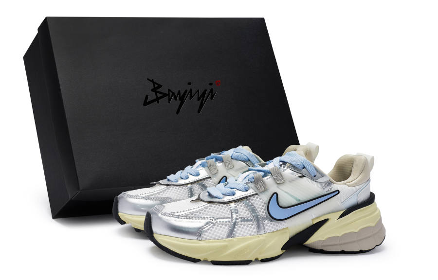 Nike Nike V2K Run Cushioning Slip Resistant Low top Running Shoes Women's White Silver Blue