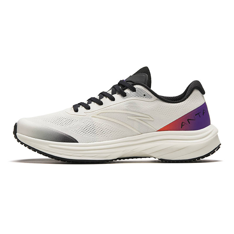 Anta Road Run Mesh Cushioning Slip Resistant Abrasion Resistant Rebound Low top Running Shoes Men's White Black Purple