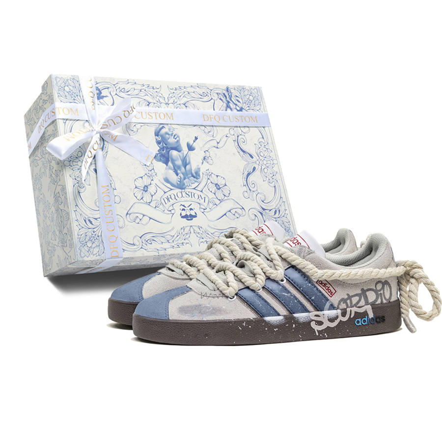 Adidas Adidas VL COURT 2.0 Da Vinci, Box, Blue Fashion Cushioning Low top Skateboard Shoes Unisex Blue Gray