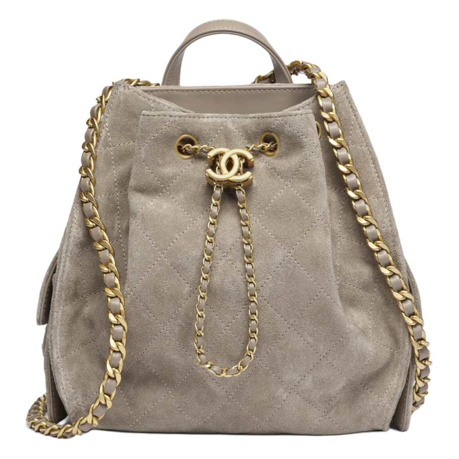 CHANEL 25Bag Cow Leather Backpack Medium Women's Gray Black