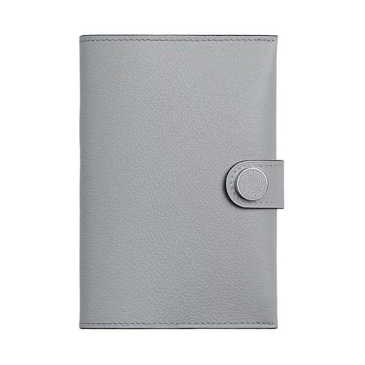 HERMES R.M.S Evercolor Leather Passport Holder Unisex Gray Blue