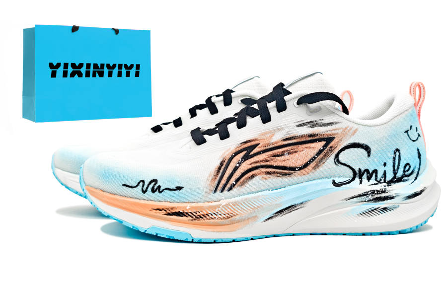 Li-Ning Li Ning Red Hare 8 Textile Slip Resistant, Breathable, Lightweight Low top Running Shoes Men's White Orange Blue