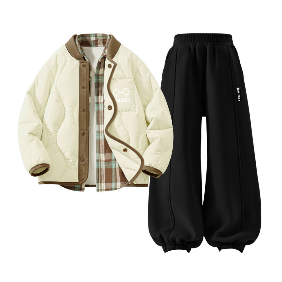 Disney Casual Sportswear Boys' Coat Thickened And Fleece Lined Fall Winter Multicolor Kids' Plaid Shirt Winter Outfit