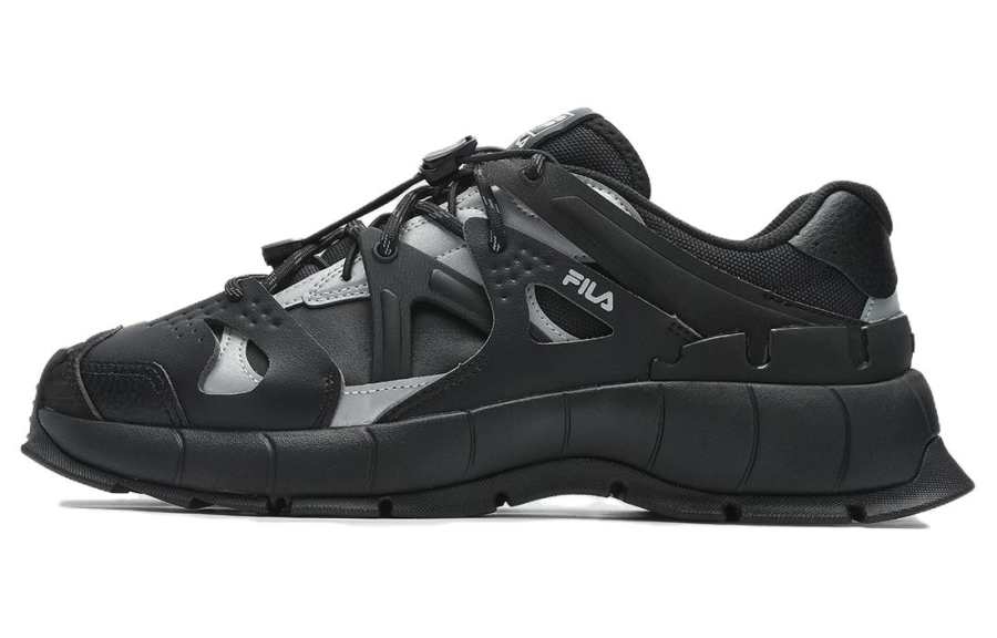 FILA INSETTO Textile, Synthetic Leather, Top Grain Cow Leather Abrasion Resistant Low top Casual Shoes Men's Black Gray