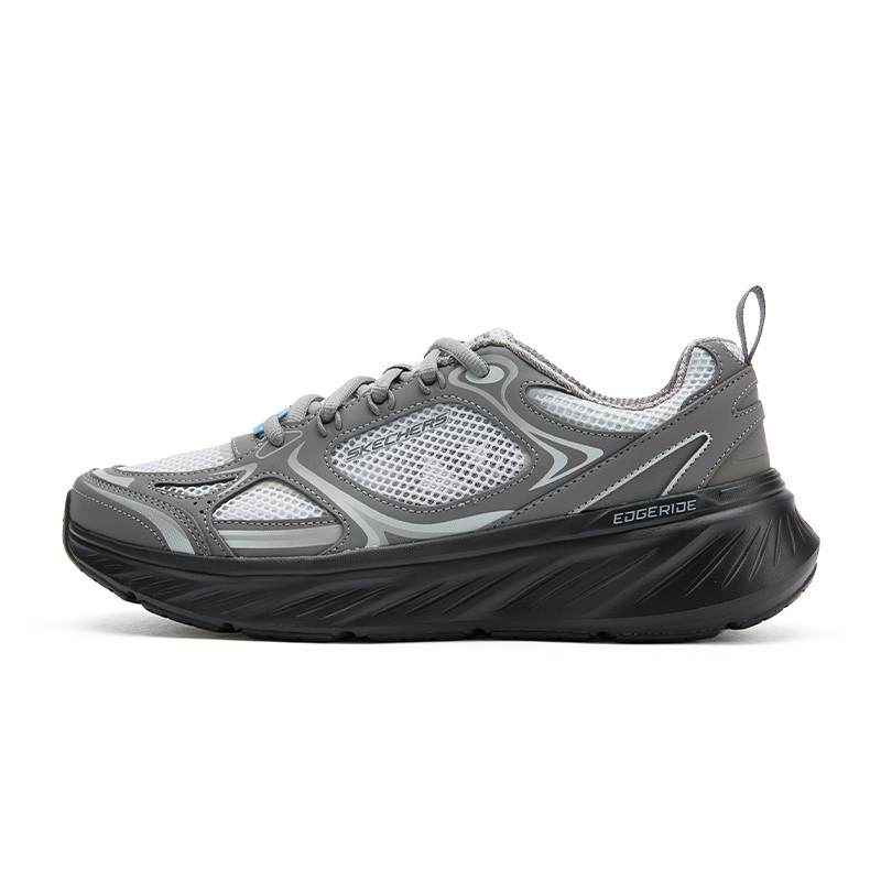 Skechers Edgeride Textile, Top Grain Cow Leather Low top Casual Running Shoes Men's Dark Gray