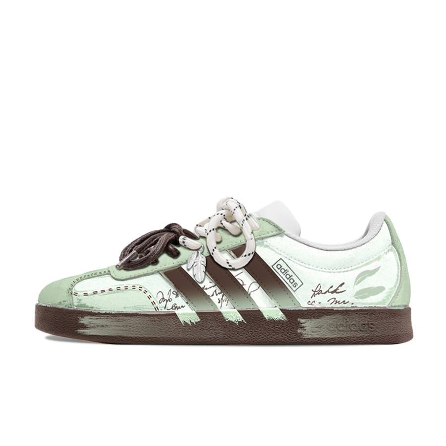 Adidas Adidas VL COURT 2.0 Free Panda, Soaring Wings Of Books Breathable Low top Skateboard Shoes Unisex Green Brown