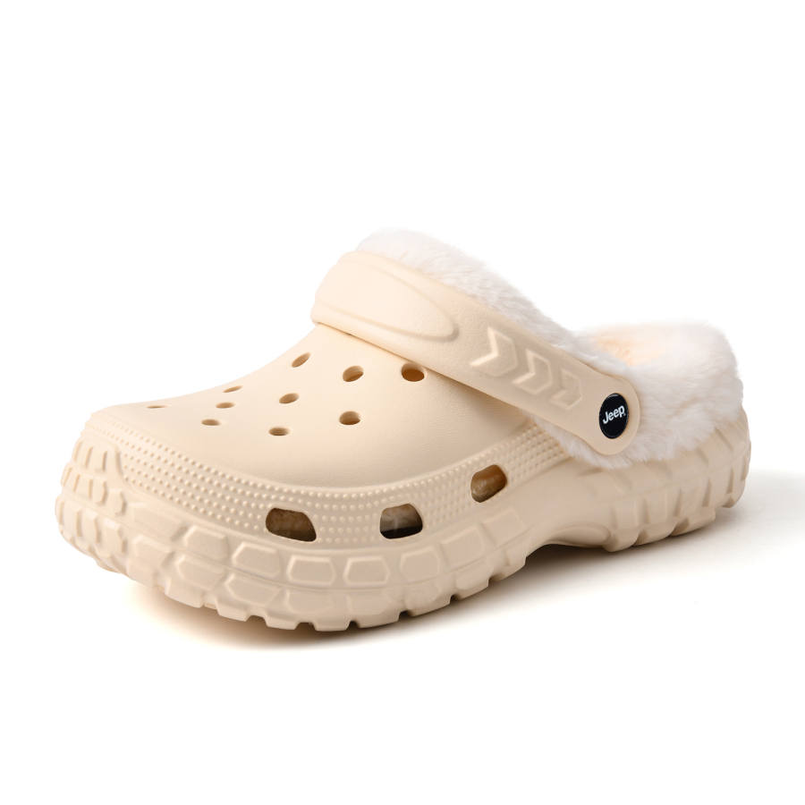 Jeep Fleece Lined Comfortable Closed Toe Slippers Women's Beige
