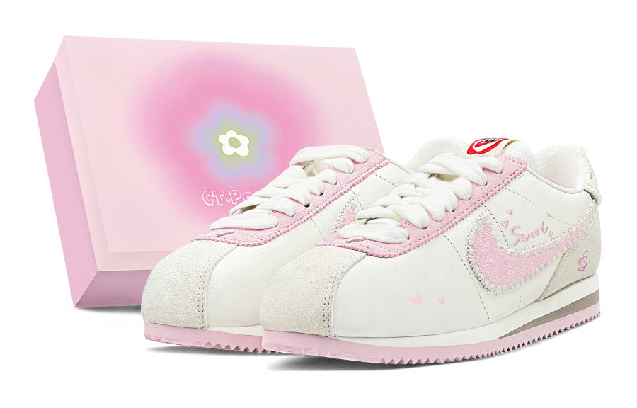 Nike Nike Cortez Slip Resistant Abrasion Resistant Low top Casual Running Shoes Women's White Pink