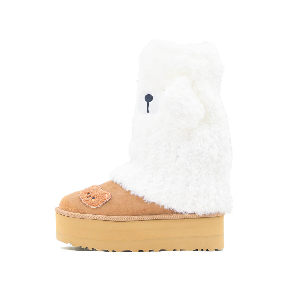 UGG Velvet Snow Rabbit 6 Cow Split Leather Thermal Abrasion Resistant Short Snow Boots Women's Chestnut