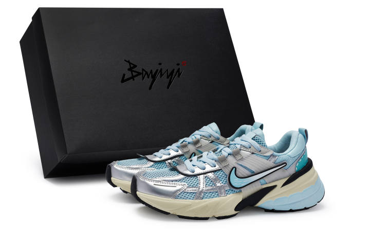 Nike Nike V2K Run Cushioning Slip Resistant Cushioning Slip Resistant Low top Running Shoes Women's Blue Silver Black