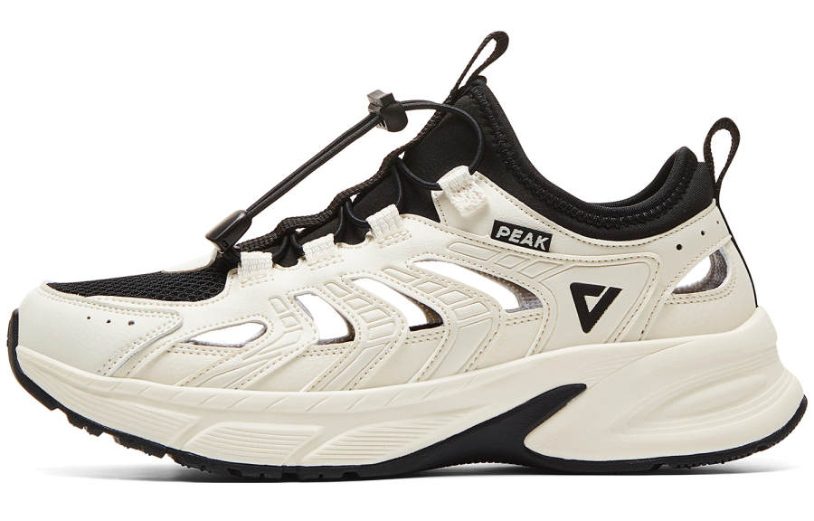 PEAK Cushioning Slip Resistant Abrasion Resistant Breathable Low top Running Shoes Women's Ecru Black