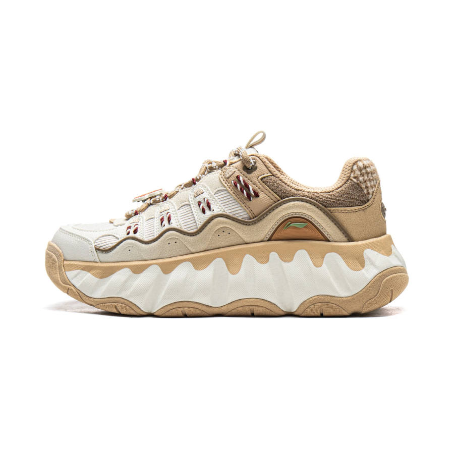Li-Ning Li Ning Cookie Shoe Cushioning Rebound Low top Casual Shoes Women's Beige Brown
