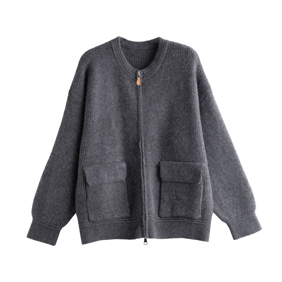 Tonlion Knitwear Women's Dark Heather Gray Crew Neck Moderate Cardigan