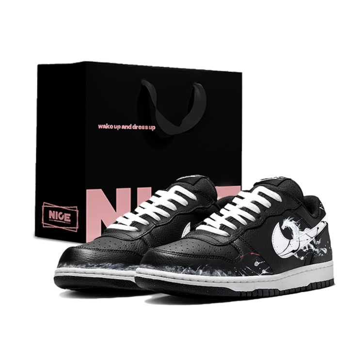 Nike Nike Big White Horse Gallops Through The Gap Leather Cushioning Low top Skateboard Shoes Men's Black White